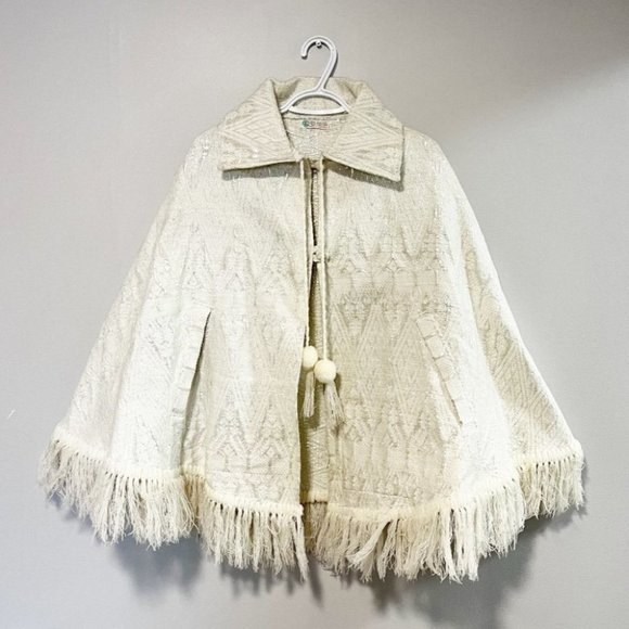 PONCHO bolero cream silver tassle fringe - Picture 1 of 4